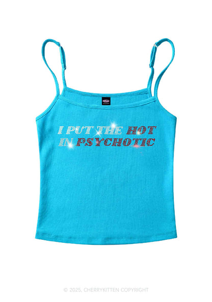 Rhinestone I Put The Hot In Psychotic Y2K Spaghetti Strap Cami Cherrykitten
