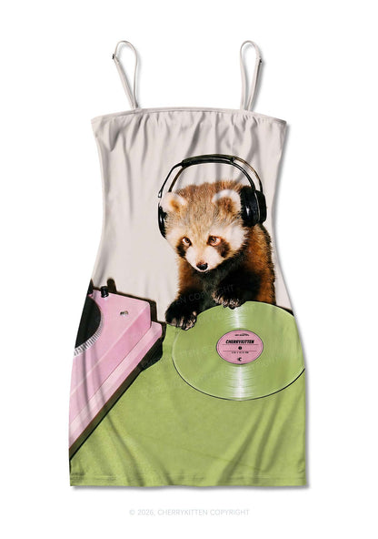 Red Panda DJ Y2K Print Slip Dress Cherrykitten