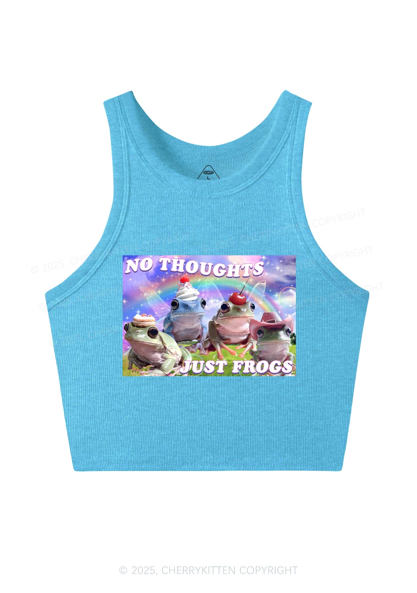 No Thoughts Just Frogs Y2K Crop Tank Top Cherrykitten