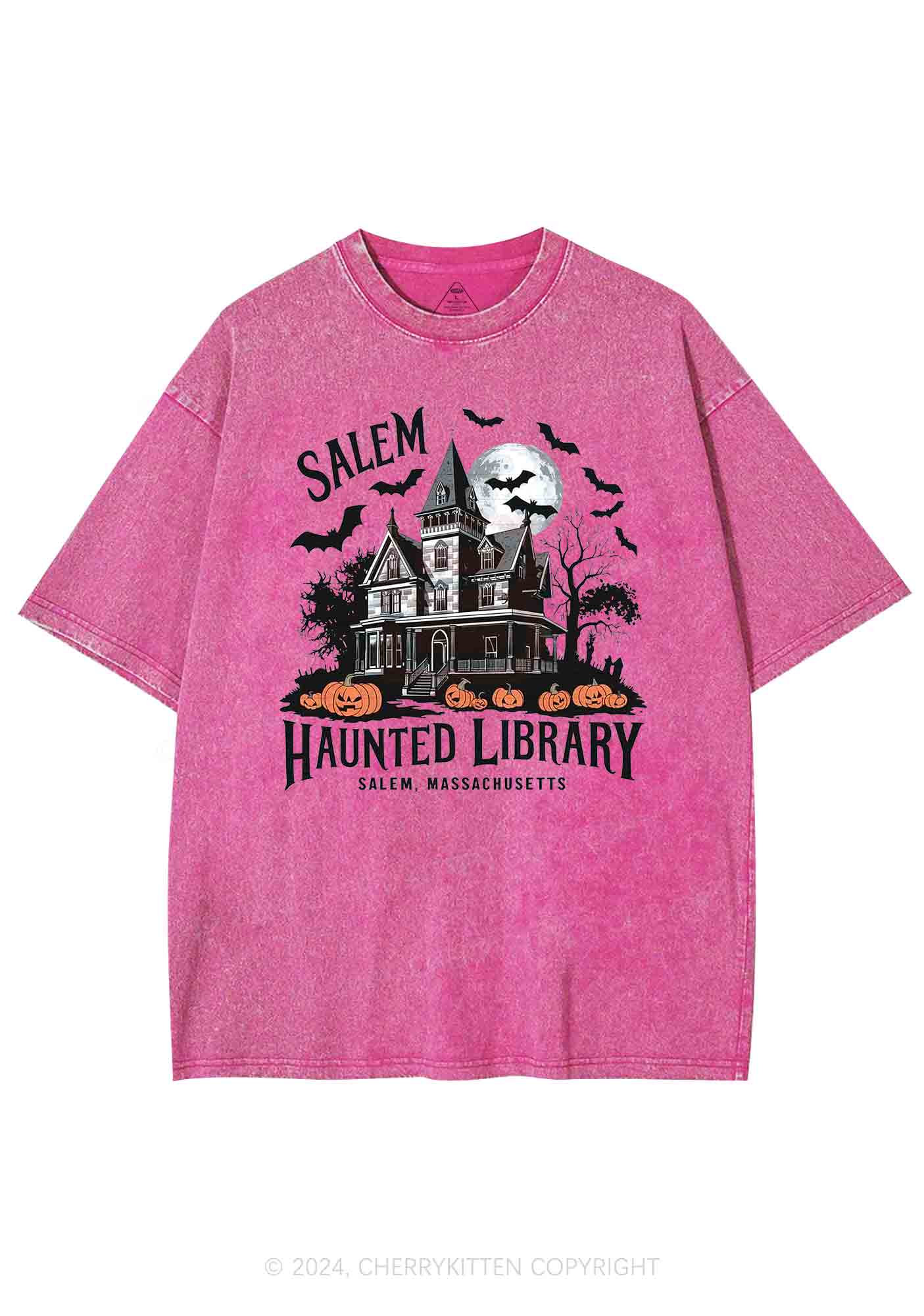 Halloween Haunted Library Y2K Washed Tee Cherrykitten