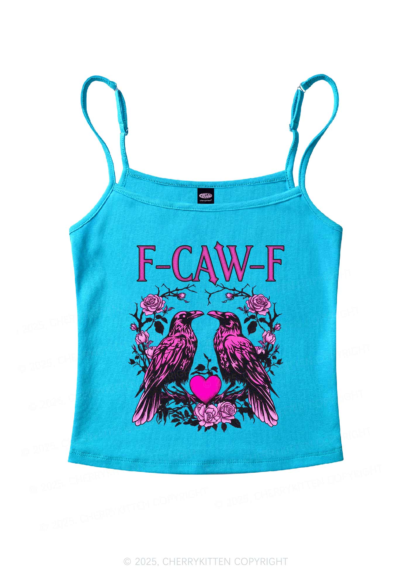 F CAW F Pink Ravens Valentine's Day Y2K Spaghetti Strap Cami Cherrykitten
