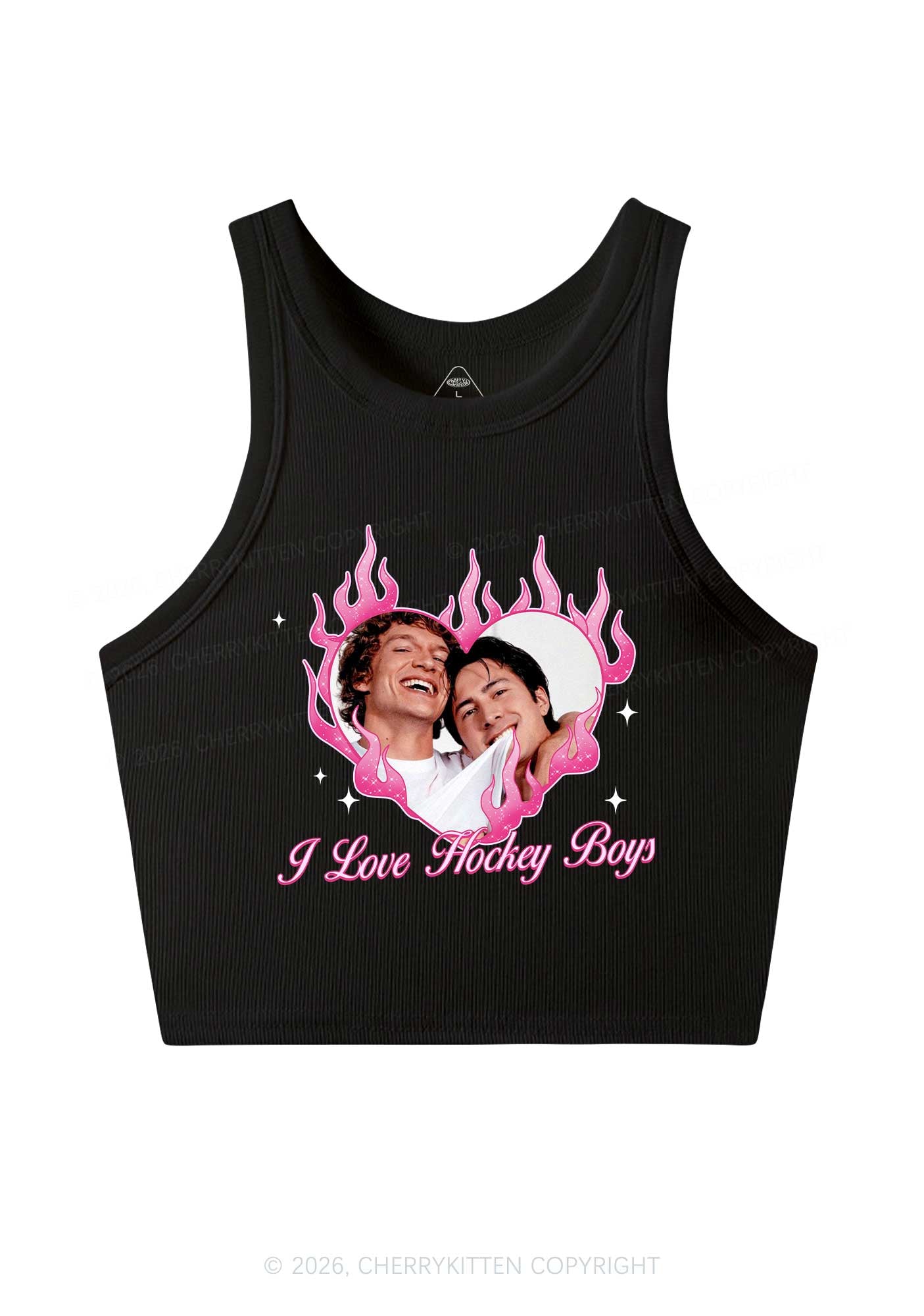 I Love Hockey Boys Pink Heart HR Y2K Crop Tank Top Cherrykitten