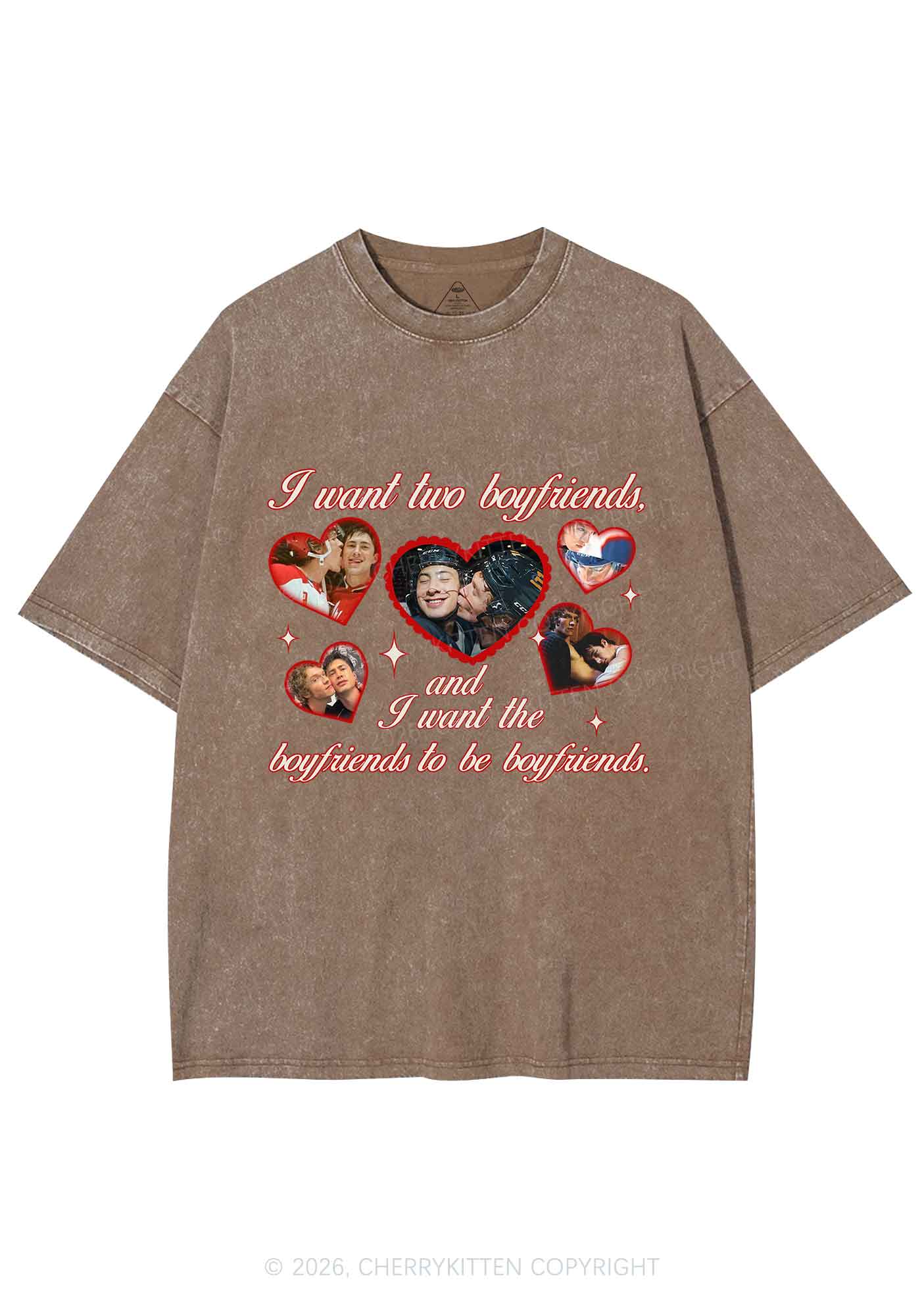 I Want Two Boyfriends HR Y2K Shirts Washed Tee Cherrykitten