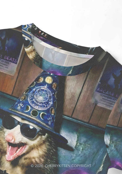 Wizard Opossum DJ Y2K Mesh Crop Top Cherrykitten