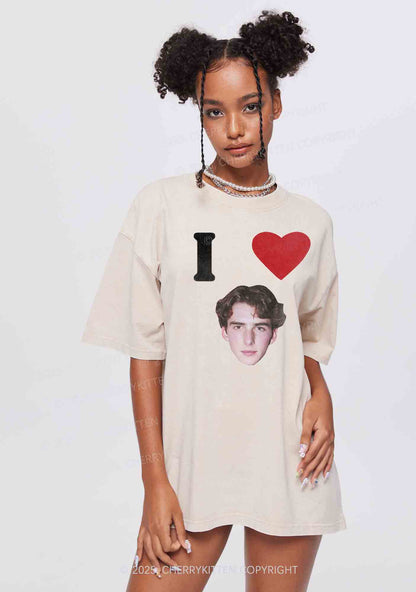 I Love Custom Portrait Y2K Valentine's Day Washed Tee Cherrykitten