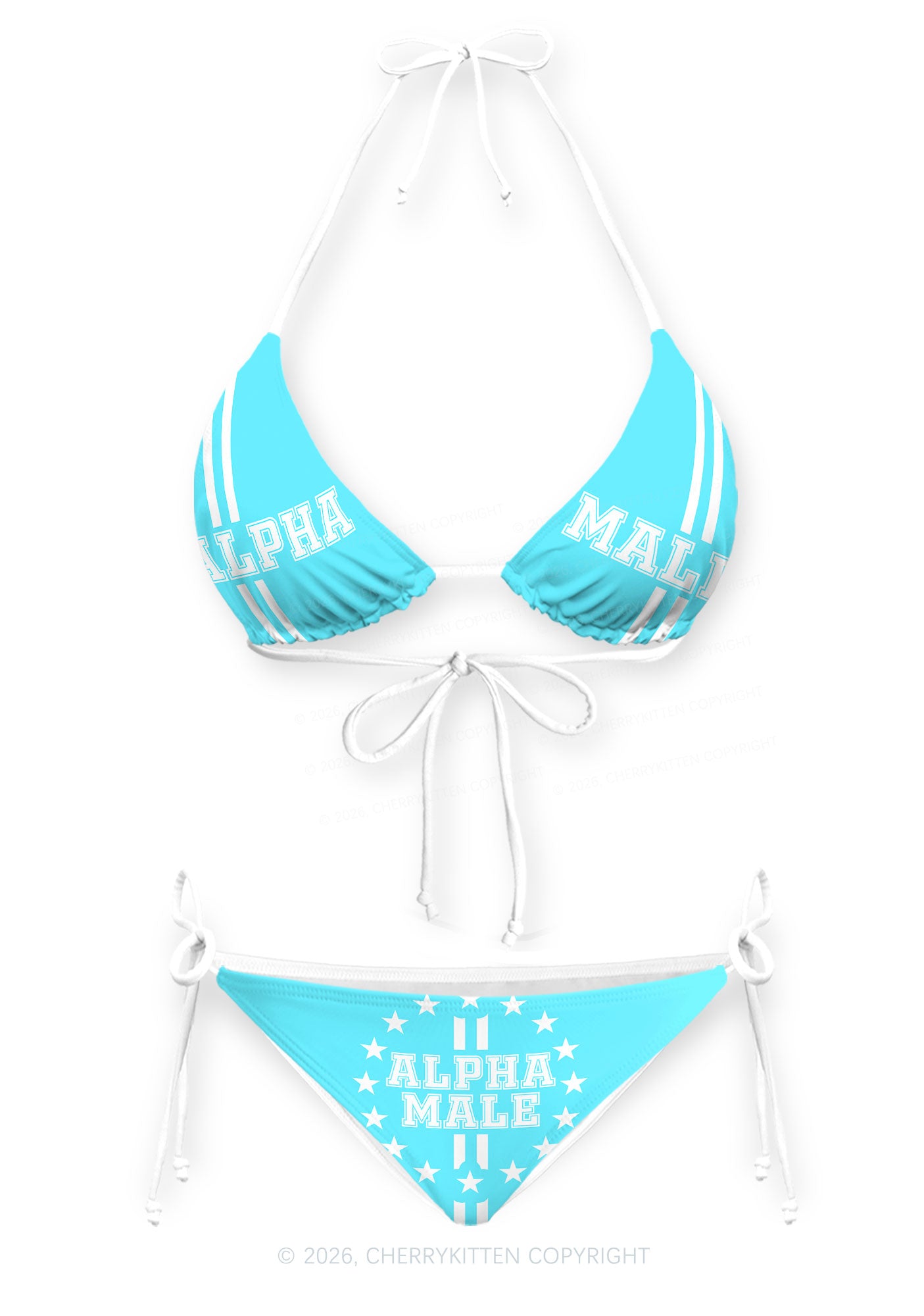Mint Green Alpha Male Y2K Print Bikini Set Cherrykitten
