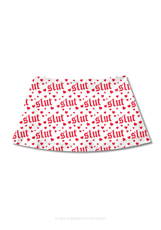 Slxt Red Heart Y2K Print Mini Skirt Cherrykitten