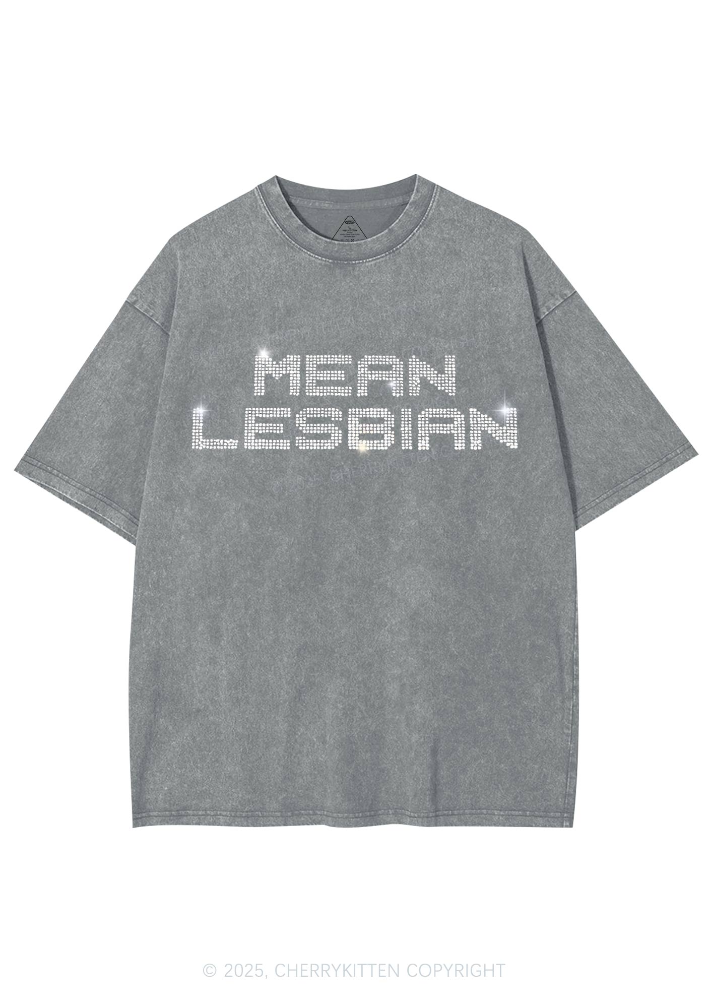 Rhinestone Mean Lesbian Pride Y2K Shirts Washed Tee Cherrykitten