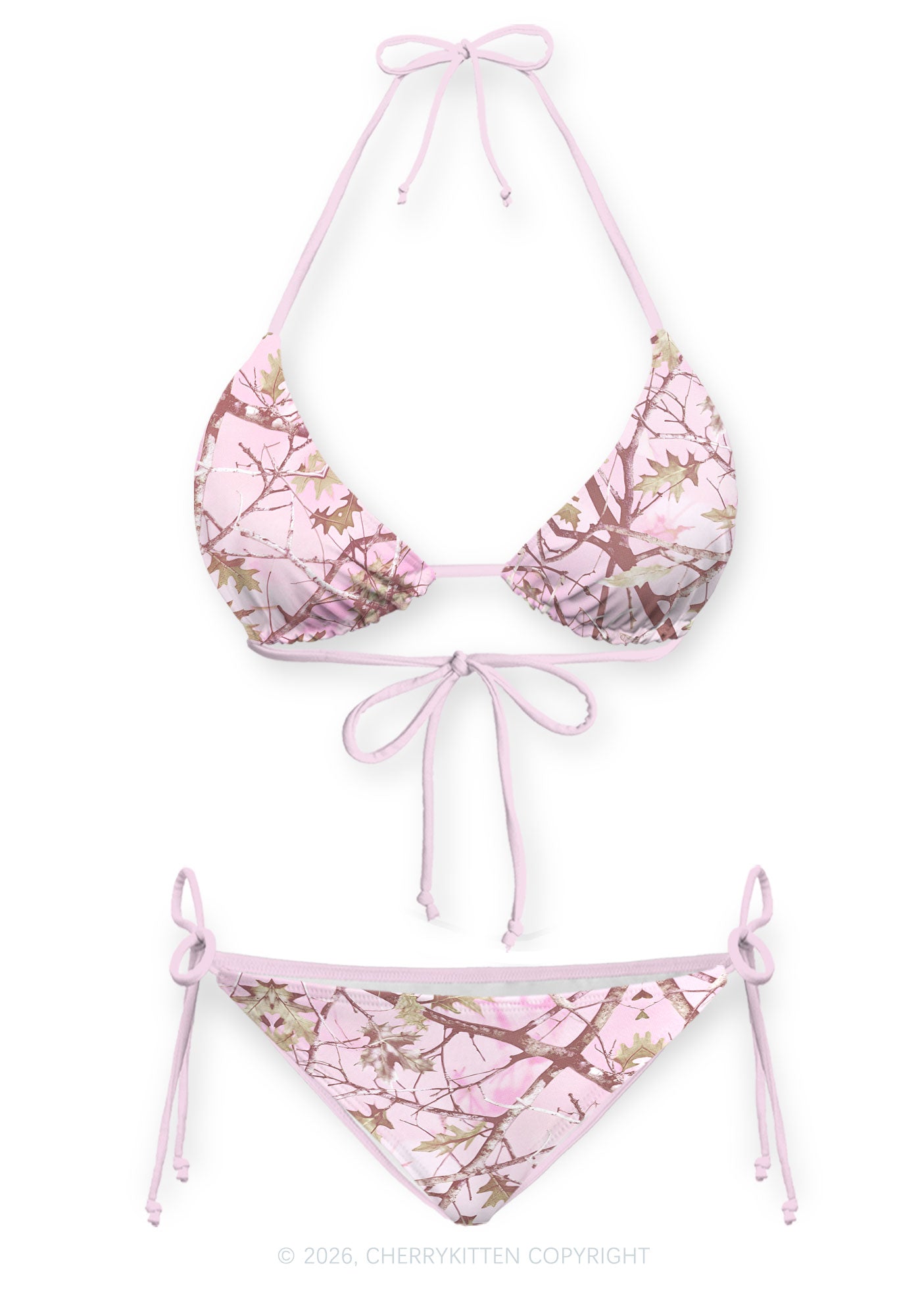 Pink Branch Camo Y2K Print Bikini Set Cherrykitten