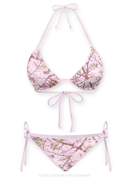 Pink Branch Camo Y2K Print Bikini Set Cherrykitten