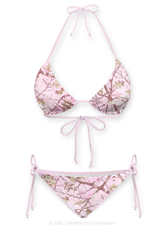 Pink Branch Camo Y2K Print Bikini Set Cherrykitten