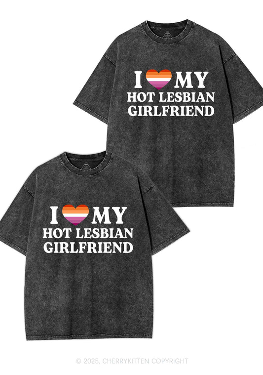 Love My Hot Lesbian GF Y2K Valentine's Day Washed Tee Cherrykitten