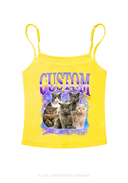 Custom Neon Lightning Cat Photo Y2K Spaghetti Strap Cami Cherrykitten