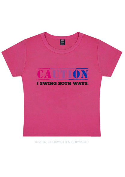 Caution I Swing Both Ways Pride Y2K Baby Tee Cherrykitten