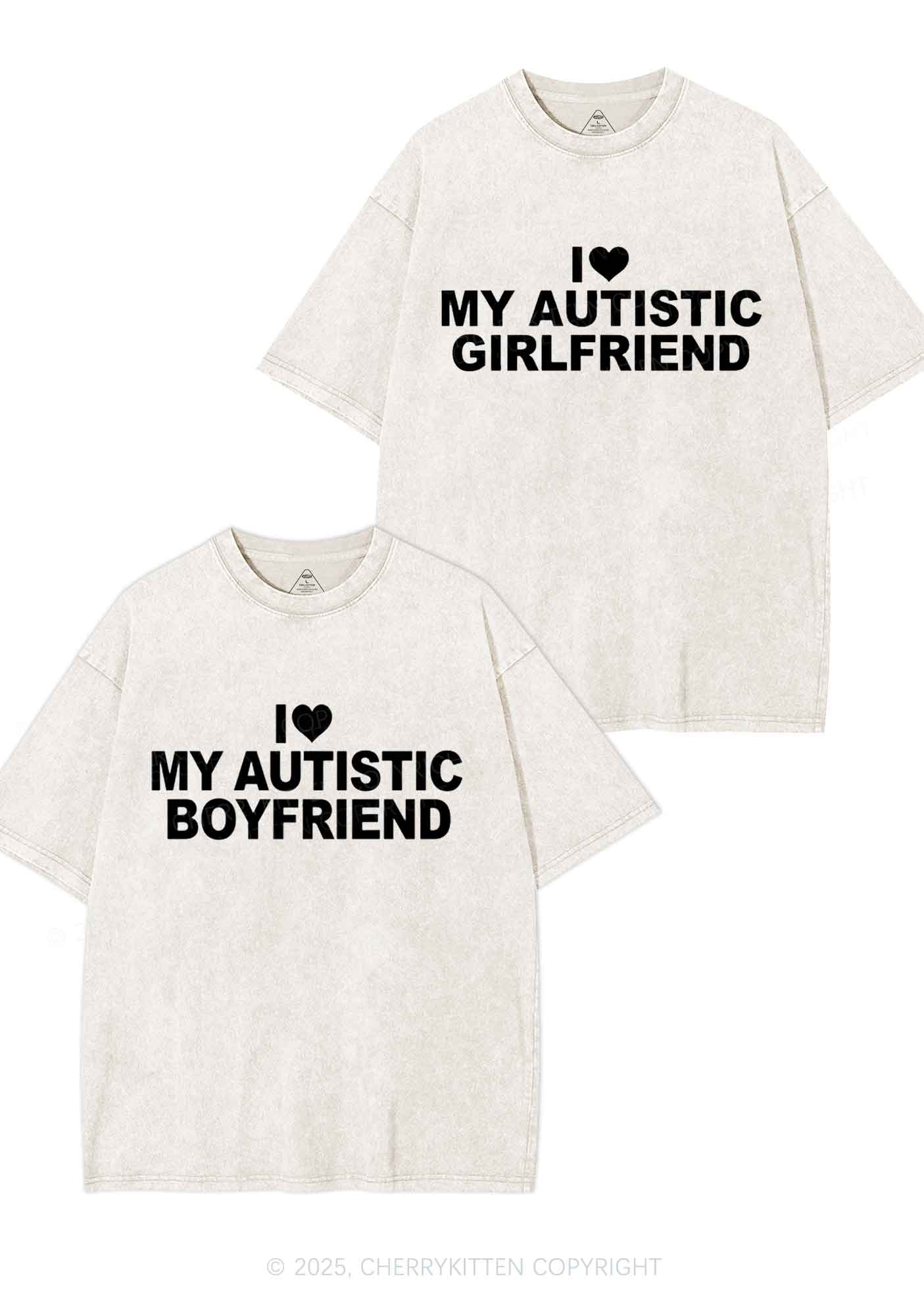 I Love My Autistic GF BF Y2K Valentine's Day Washed Tee Cherrykitten