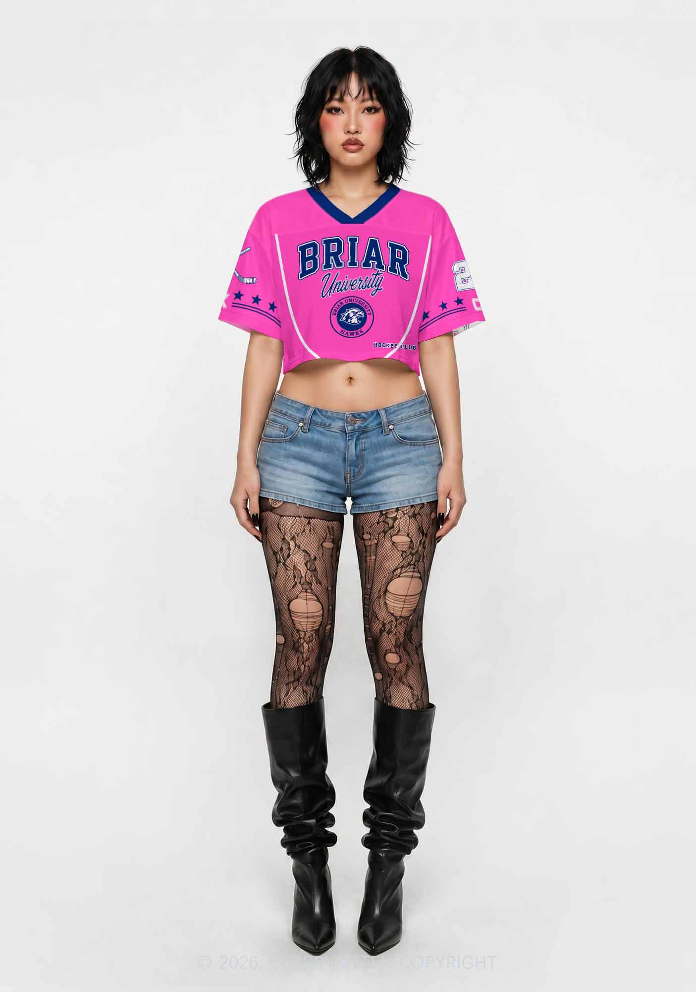 Pink Hockey Team JL Y2K Crop Sport Jersey Shirts Cherrykitten