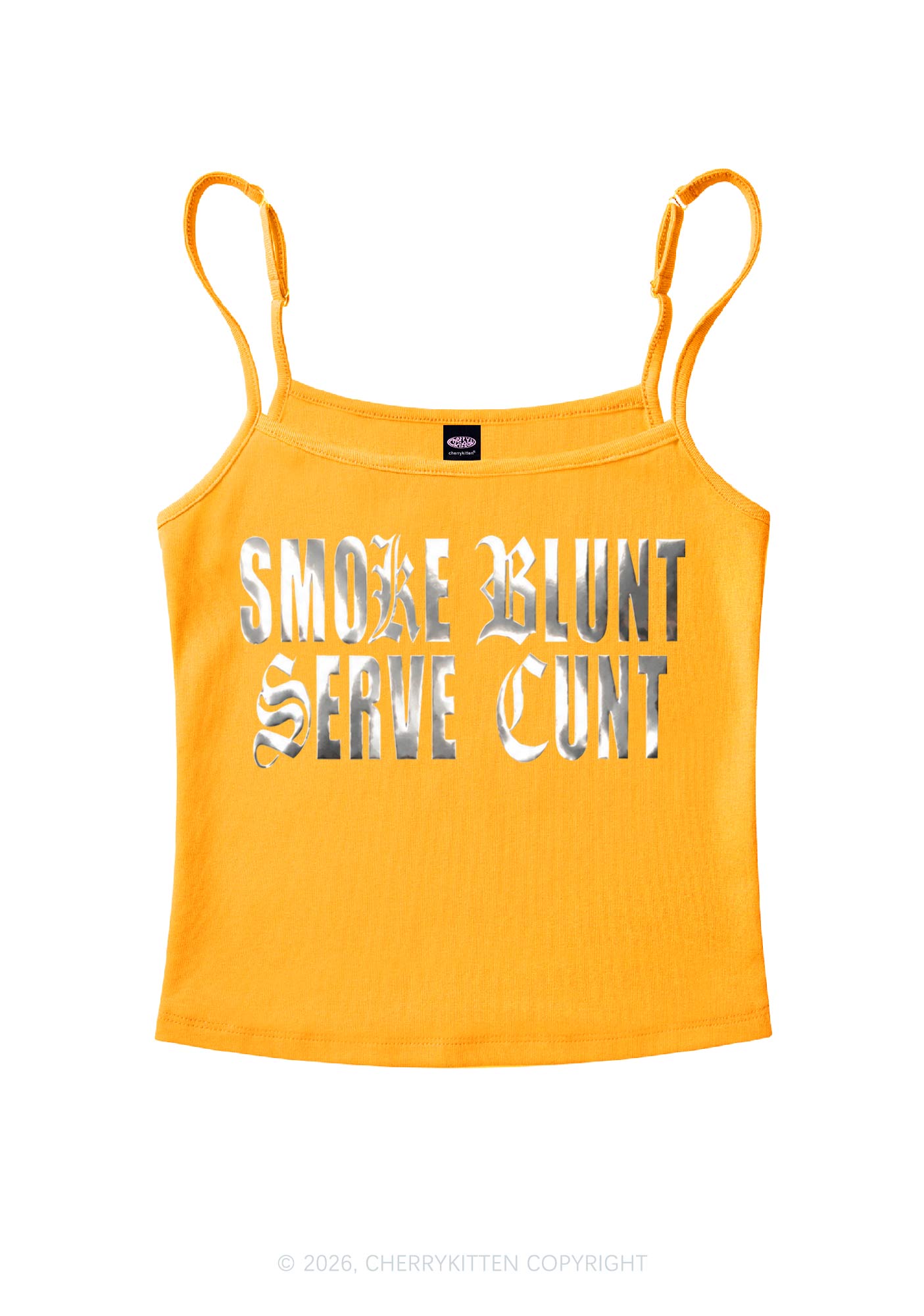 Smoke Blunt Silver Foil Printed Y2K Spaghetti Strap Cami Cherrykitten