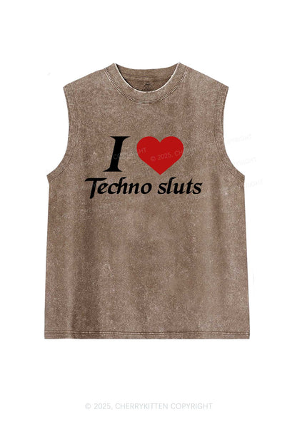 I Love Techno Slxts Y2K Washed Muscle Tank Cherrykitten