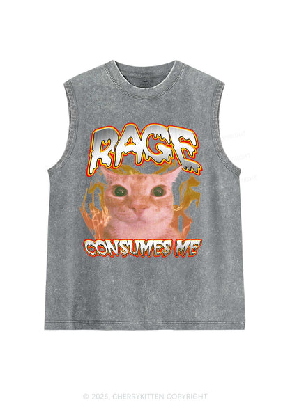Rage Consumes Me Cat Y2K Washed Muscle Tank Cherrykitten