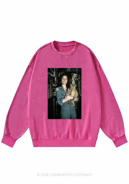 Halloween Space Lady Cat Y2K Washed Sweatshirts Cherrykitten