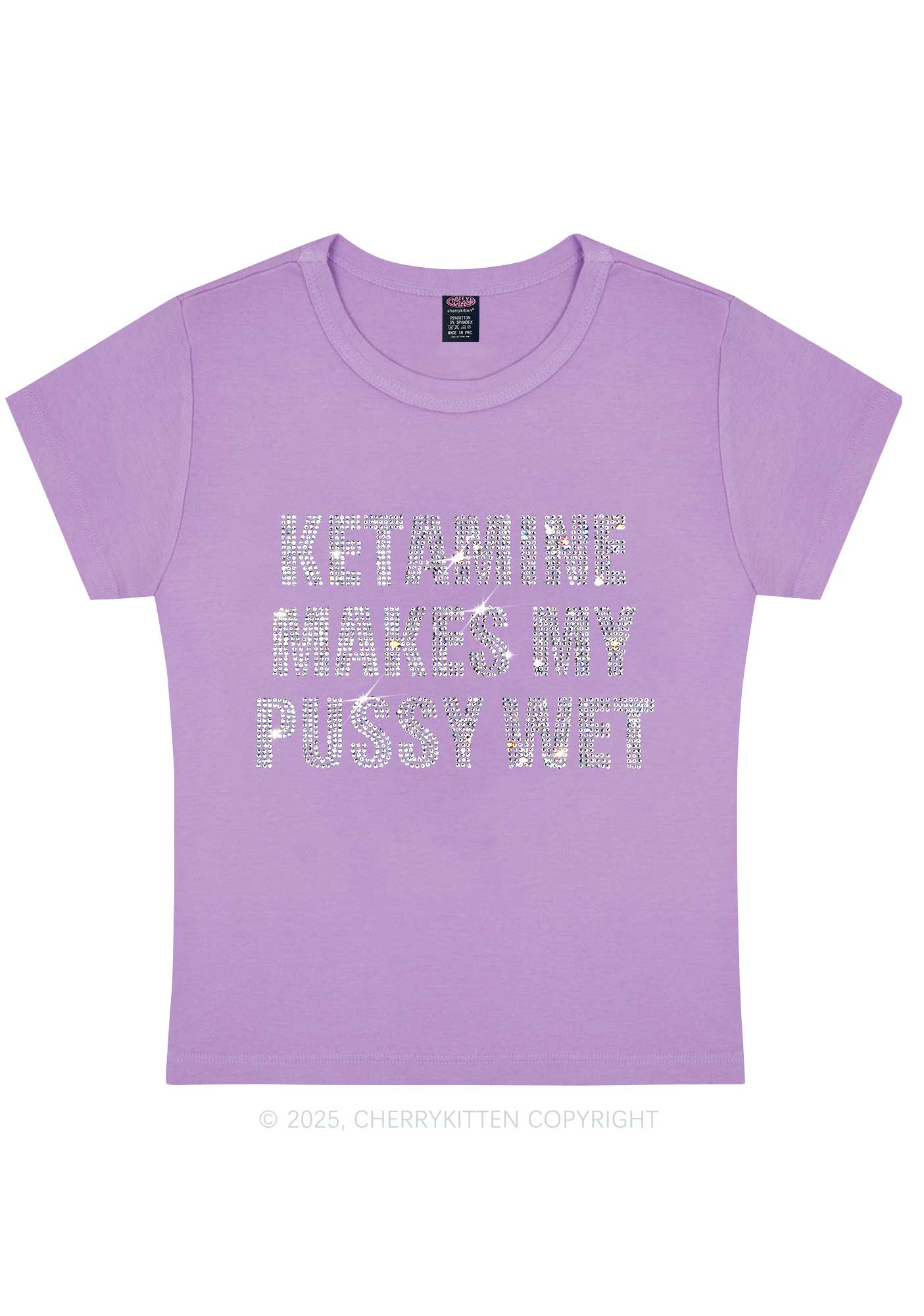 Rhinestone K Makes My Puxxy Wet Y2K Baby Tee Cherrykitten