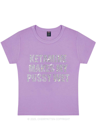 Rhinestone K Makes My Puxxy Wet Y2K Baby Tee Cherrykitten