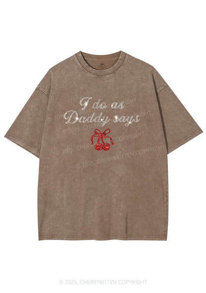 Rhinestone I Do As Daddy Says Y2K Shirts Washed Tee Cherrykitten