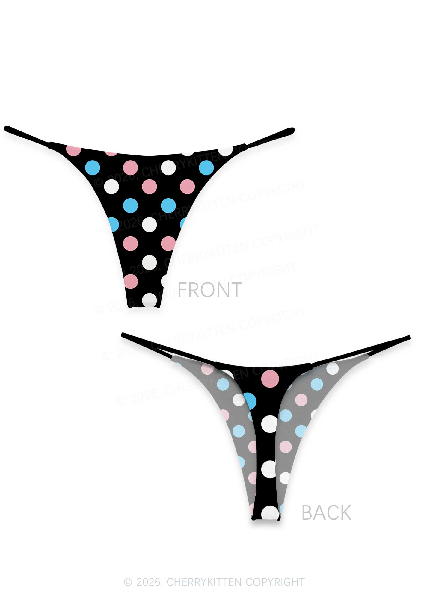 Trans Dots On Black Pride Y2K Print Bikini String Thong Cherrykitten