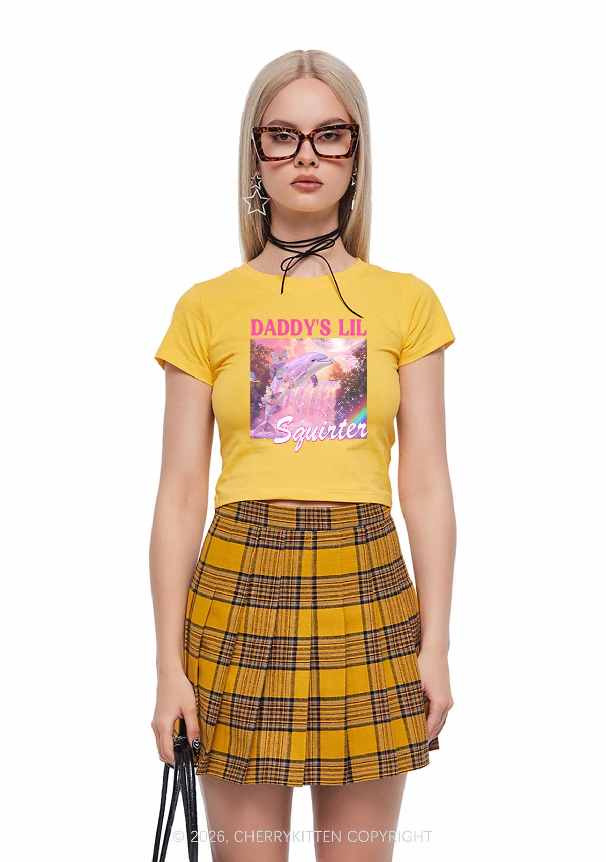Daddys Lil Squirter Dolphin Y2K Baby Tee Cherrykitten