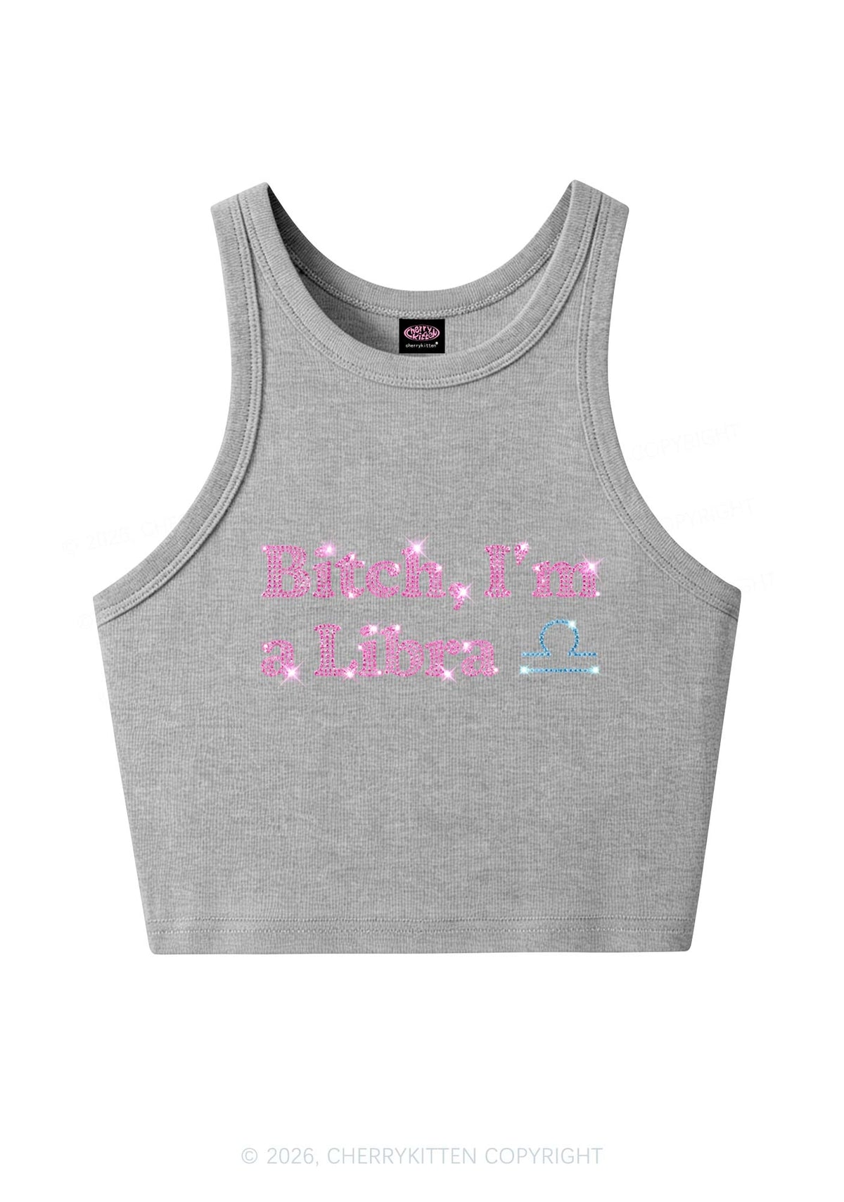 Rhinestone Bxxch Im A Libra Y2K Crop Tank Top Cherrykitten