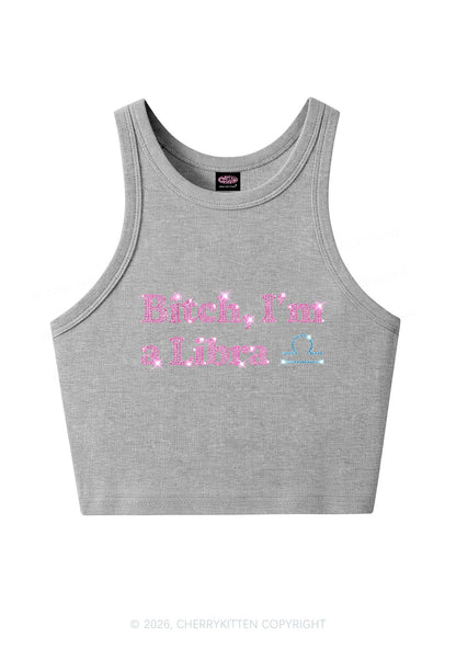 Rhinestone Bxxch Im A Libra Y2K Crop Tank Top Cherrykitten