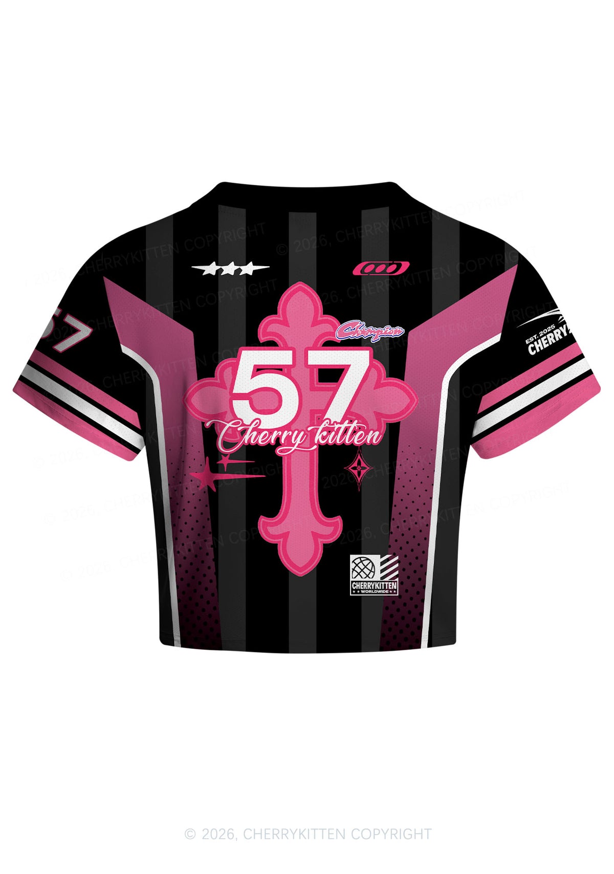 Pink Cross Y2K Crop Football Jersey Shirts Cherrykitten