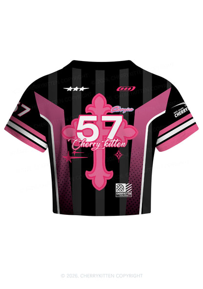 Pink Cross Y2K Crop Football Jersey Shirts Cherrykitten