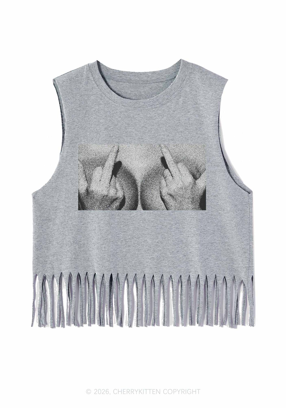 Middle Finger Bxxbs Y2K Fringe Tank Top Cherrykitten