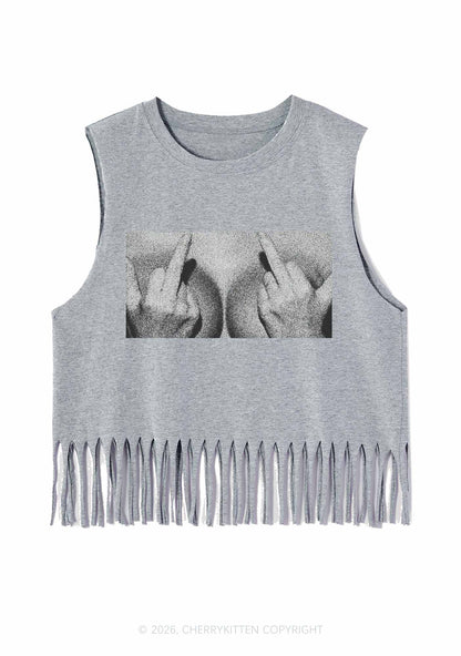 Middle Finger Bxxbs Y2K Fringe Tank Top Cherrykitten