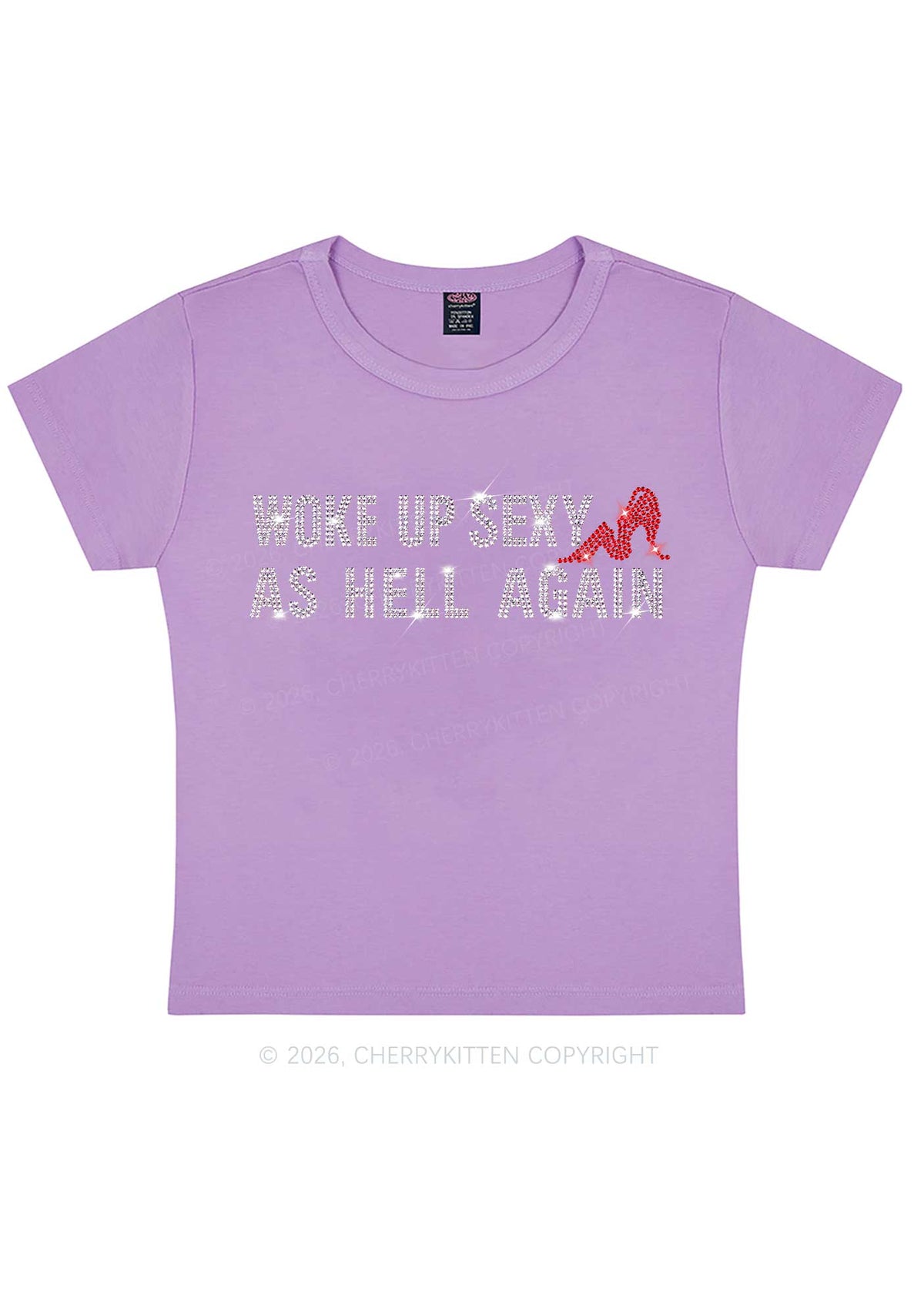 Rhinestone Woke Up Sexy Y2K Baby Tee Cherrykitten