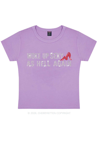 Rhinestone Woke Up Sexy Y2K Baby Tee Cherrykitten