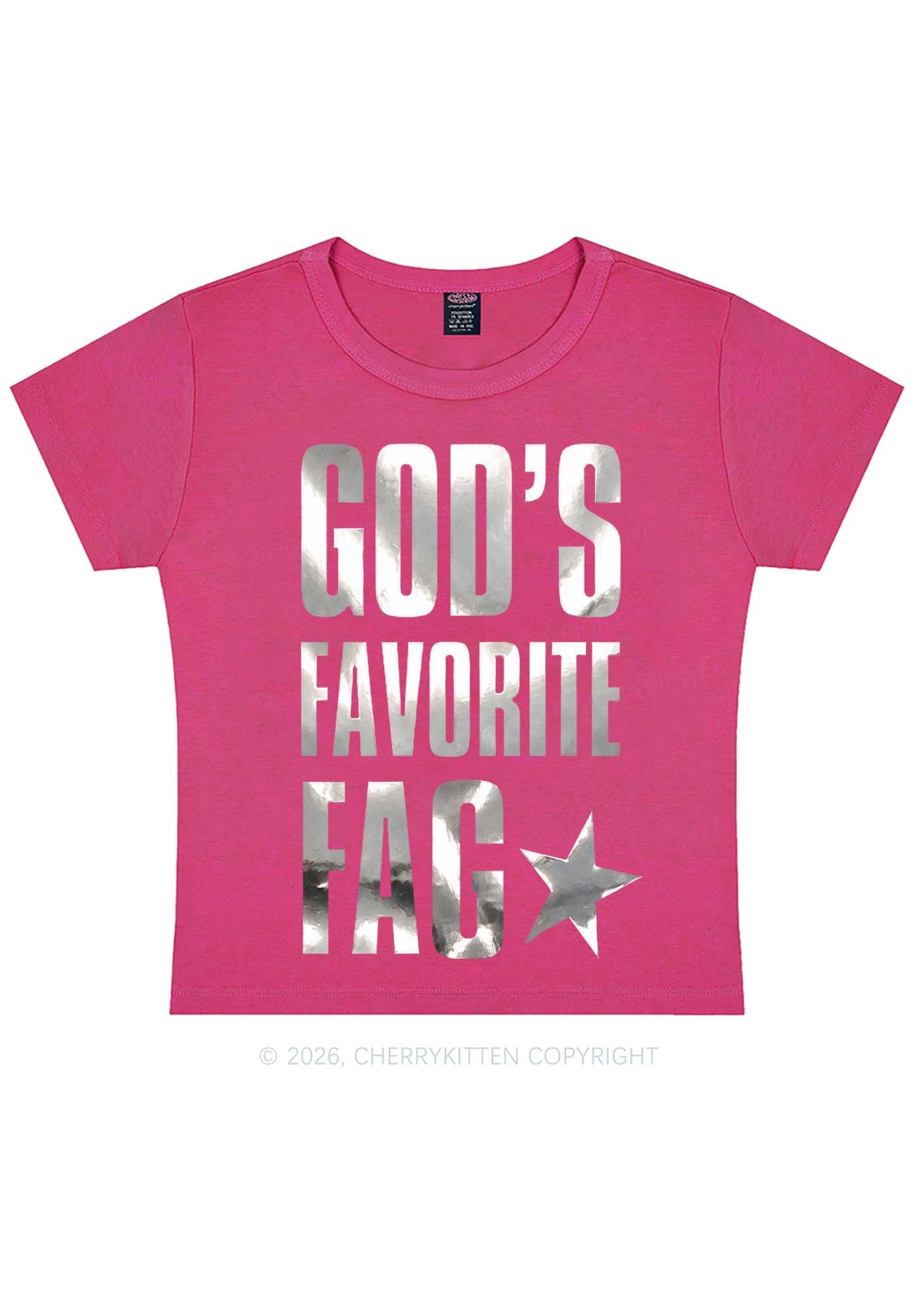 Gods Favorite Fag Pride Silver Foil Printed Y2K Baby Tee Cherrykitten