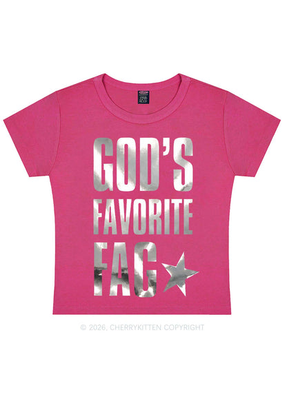 Gods Favorite Fag Pride Silver Foil Printed Y2K Baby Tee Cherrykitten