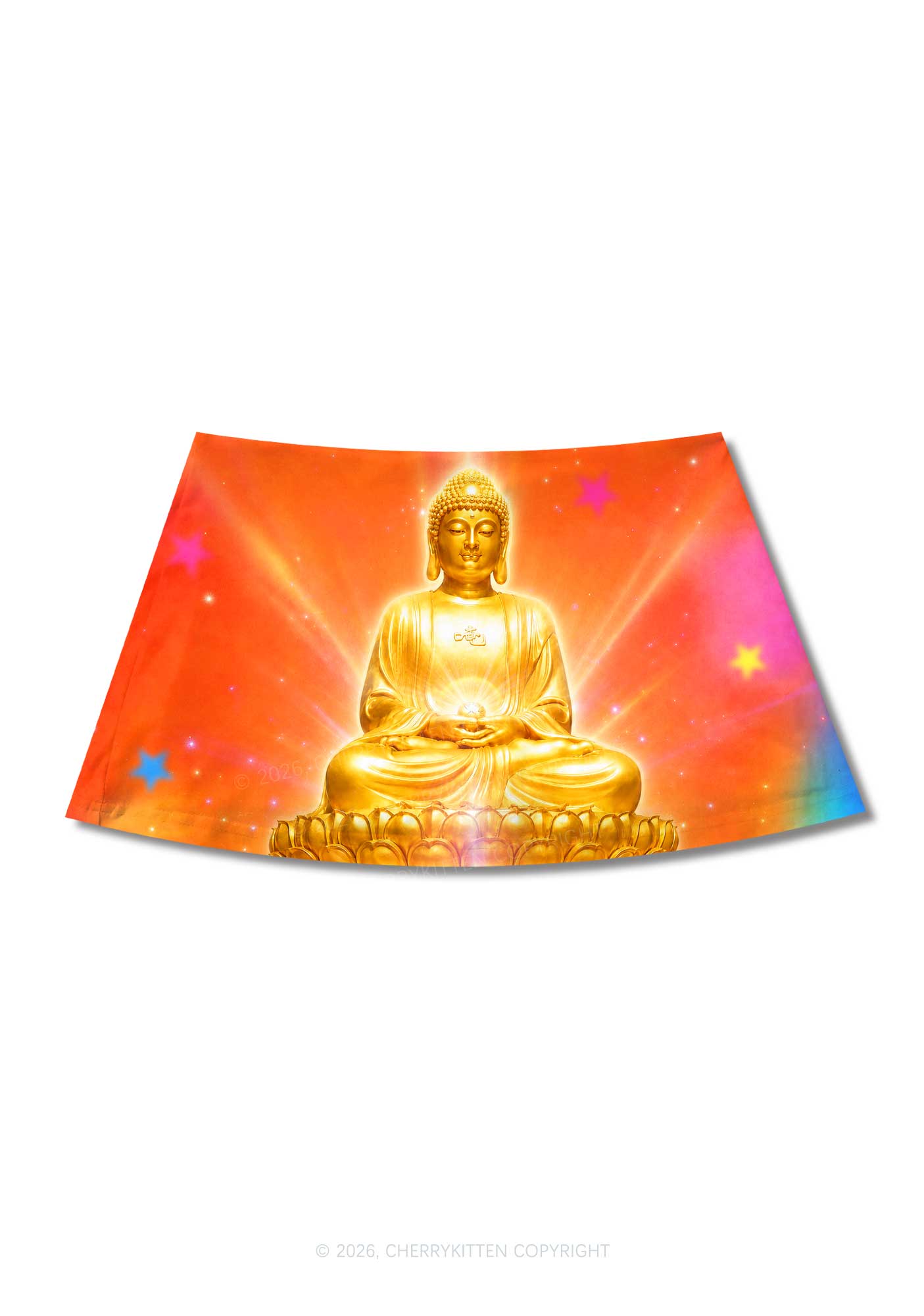 Golden Buddha Y2K Print Mini Skirt Cherrykitten