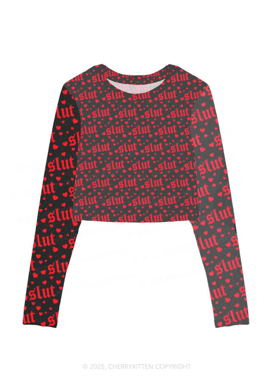 Black Slxt Y2K Mesh Long Sleeve Crop Top Cherrykitten
