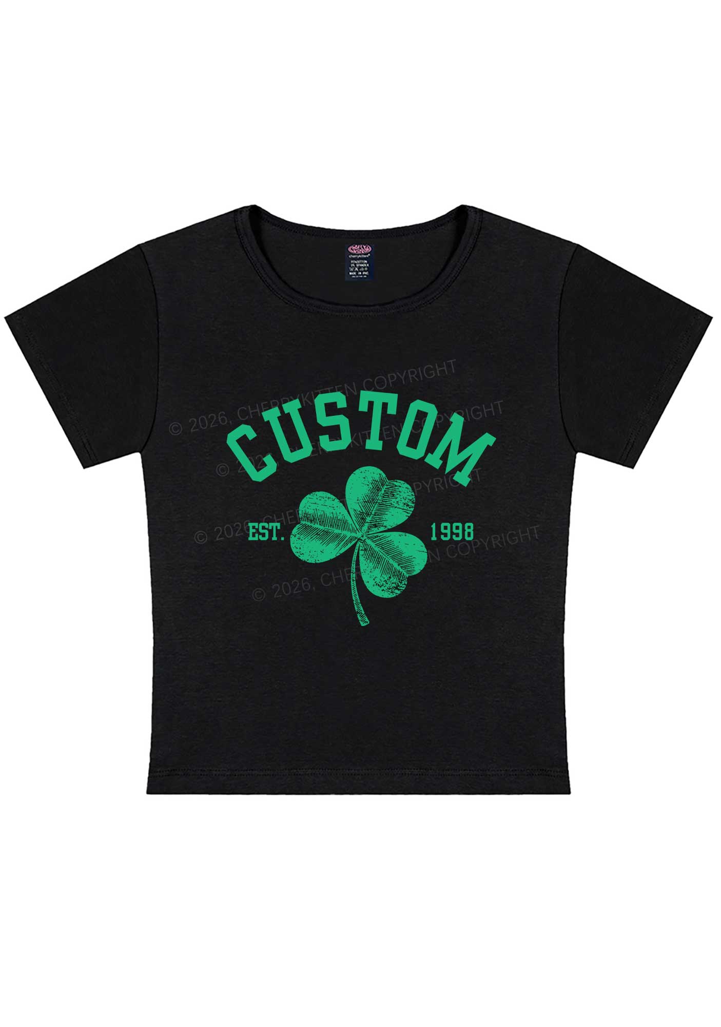 Custom Text Shamrock St Patricks Y2K Baby Tee Cherrykitten
