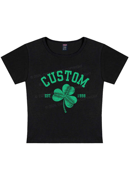 Custom Text Shamrock St Patricks Y2K Baby Tee Cherrykitten