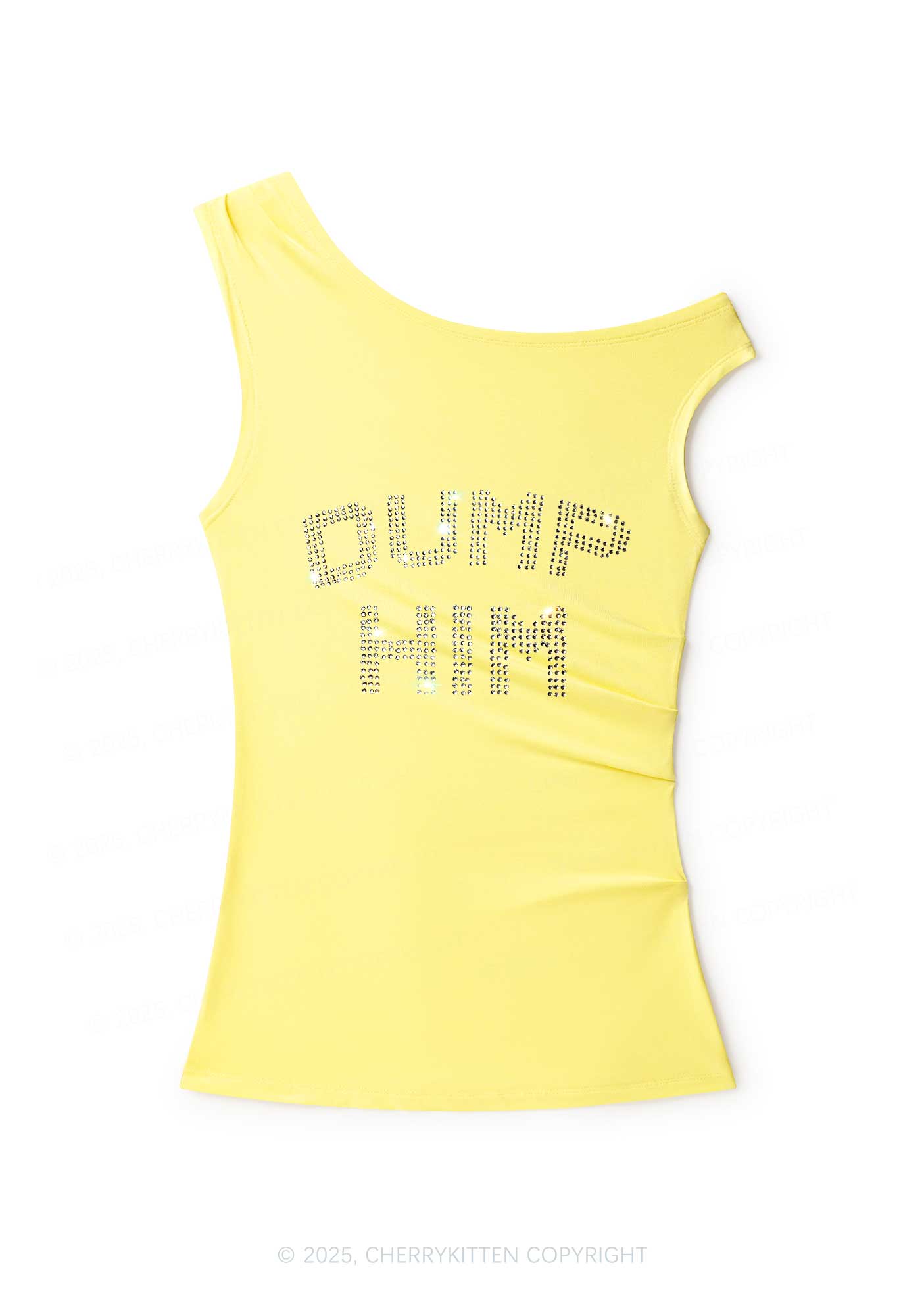 Rhinestone Dump Him Y2K Off Shoulder Tank Top Cherrykitten