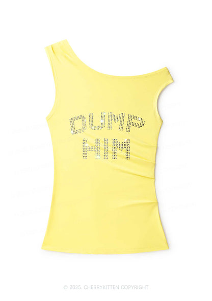 Rhinestone Dump Him Y2K Off Shoulder Tank Top Cherrykitten