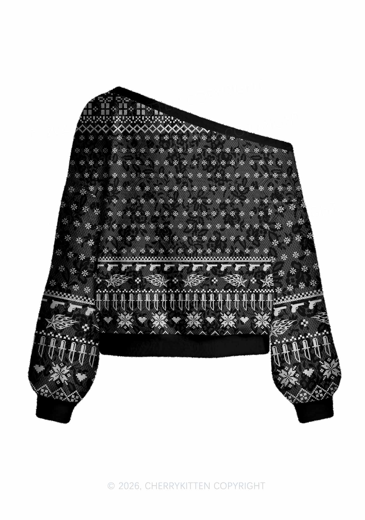 Punk Faggot Pride Y2K Off Shoulder Knit Sweatshirt Cherrykitten