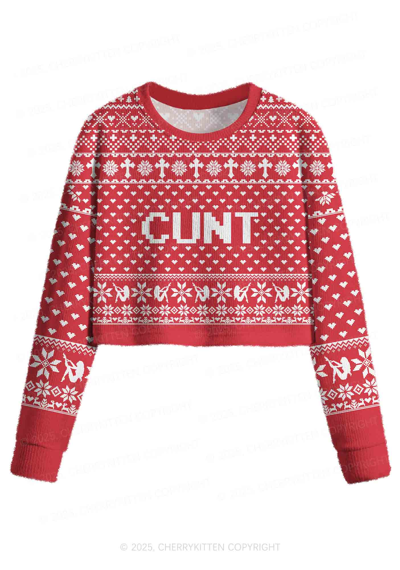 Red Cxxt Y2K Christmas Crop Knit Sweatshirt Cherrykitten