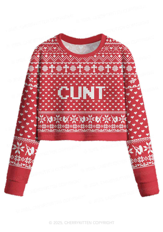 Red Cxxt Y2K Christmas Crop Knit Sweatshirt Cherrykitten