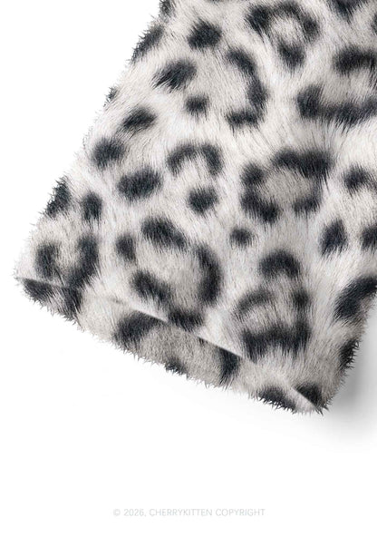 White Leopard Y2K Print Fuzzy Straight Leg Warmers Cherrykitten