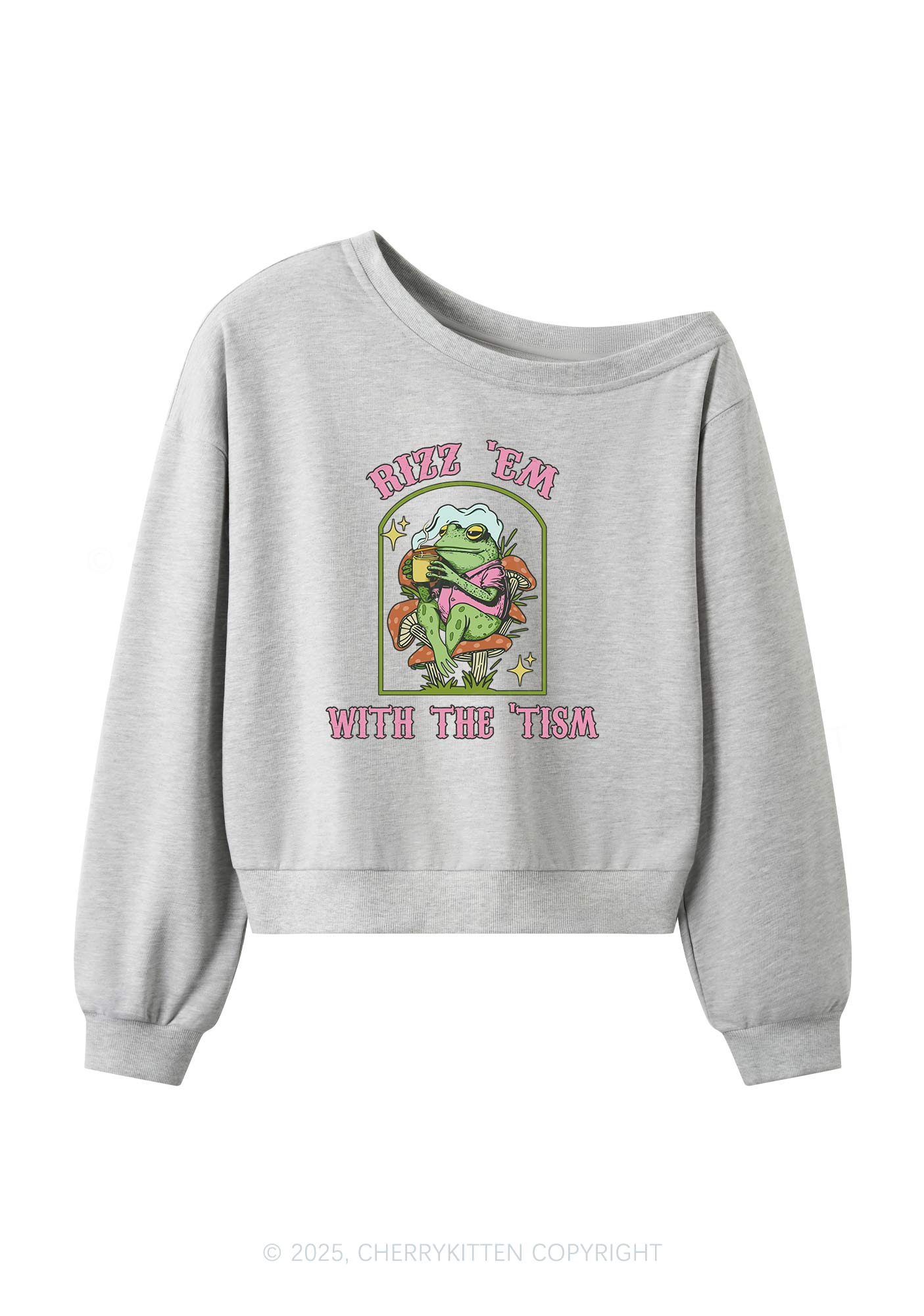 Tism Rizz Frog Y2K Off Shoulder Sweatshirts Cherrykitten